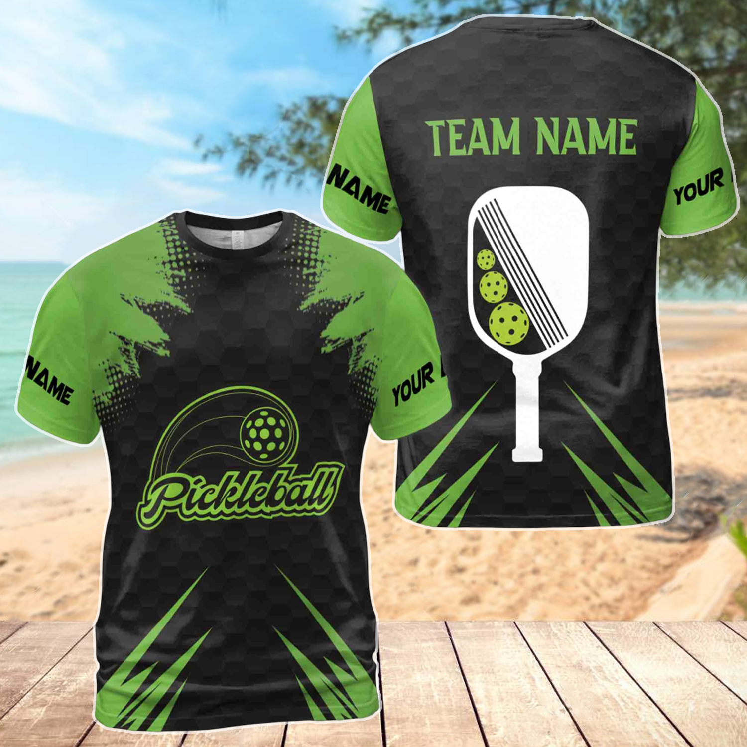 Personalized Funny Pickleball Team Green Black Men's T-shirt