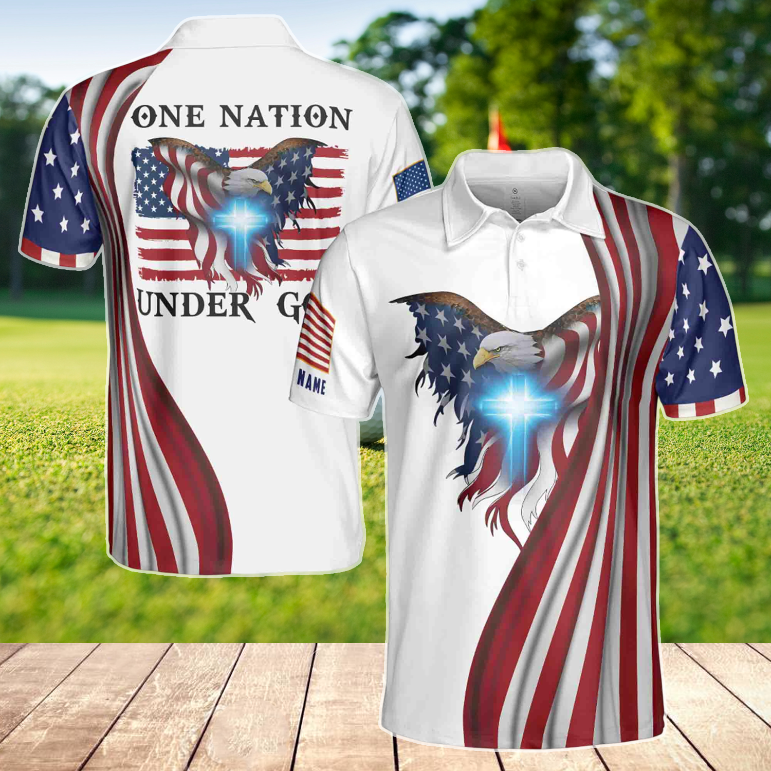 Personalized Man Play Golf Golden Pattern Men's Polo Shirt